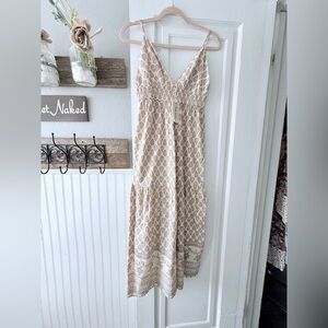 ❌SOLD ❌Boho Maxi Dress in Beige Floral Print - Sleeveless V-Neck